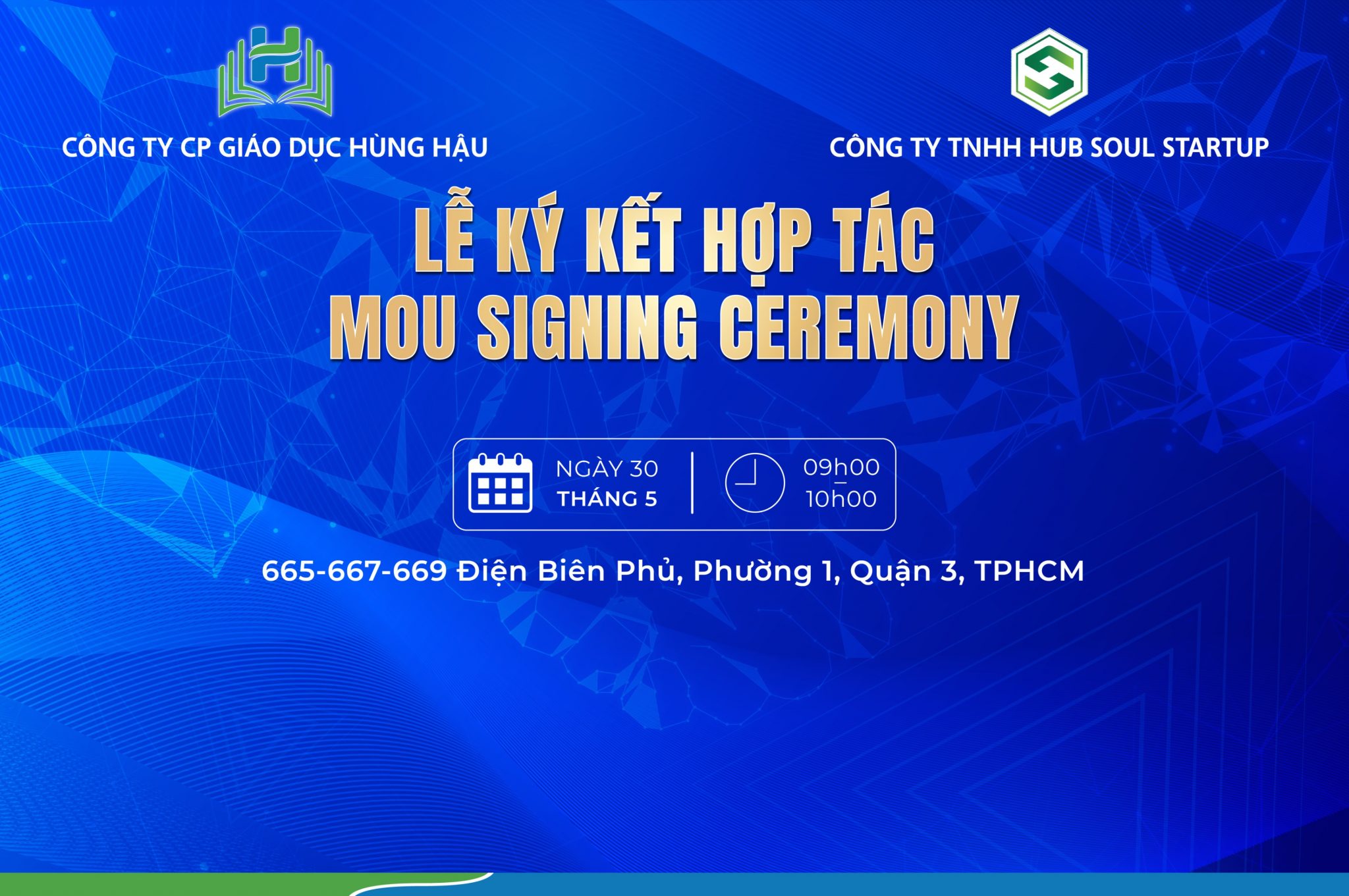 Thông báo lễ ký kết MOU giữa HungHau Education và Hub Soul Startup vào ngày 30/05/2023