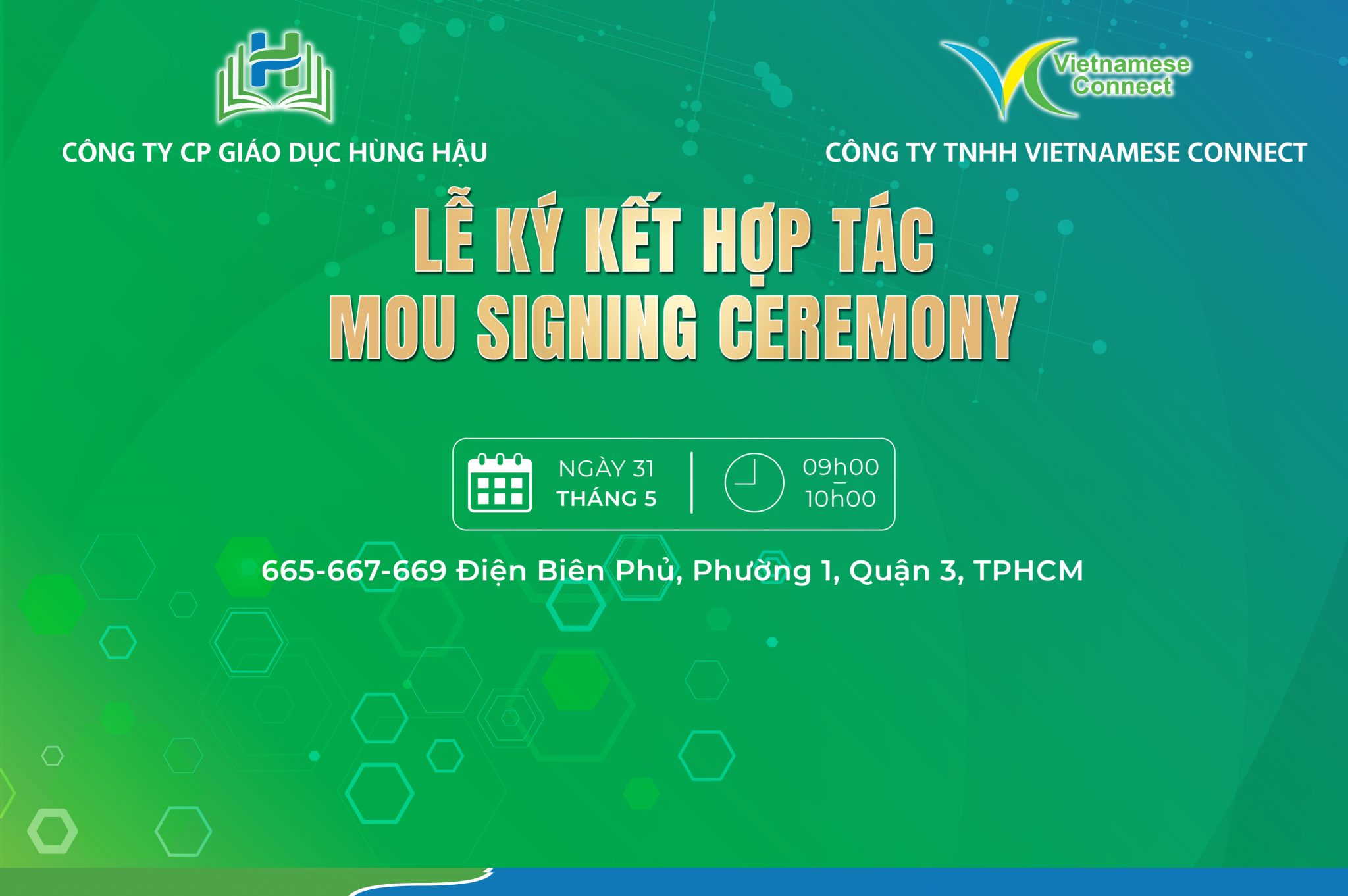 Thông báo lễ ký kết MOU giữa HungHau Education và Vietnamese Connect vào ngày 31/5/2023