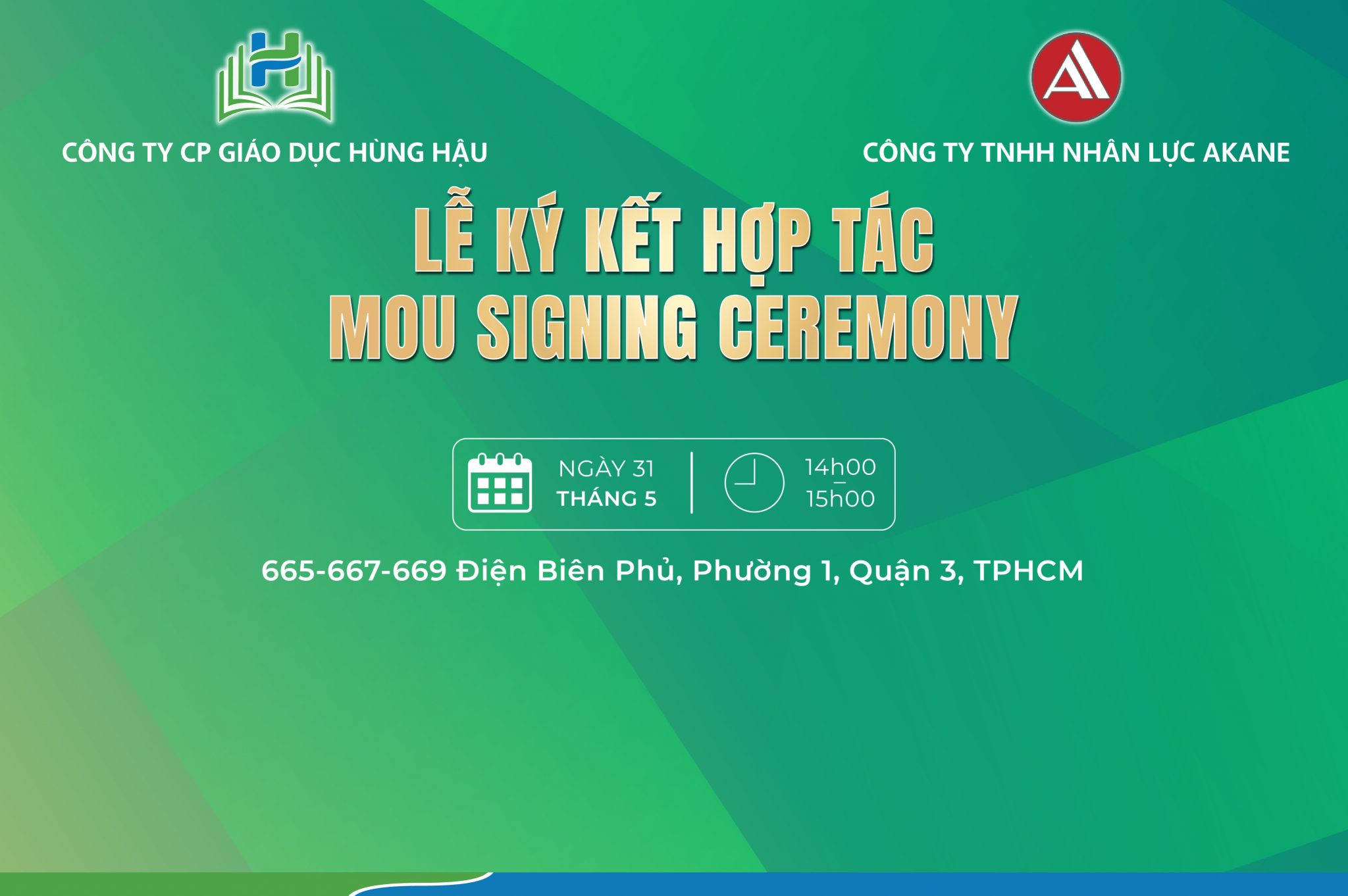Thông báo lễ ký kết MOU giữa HungHau Education và AKANE vào ngày 31/5/2023